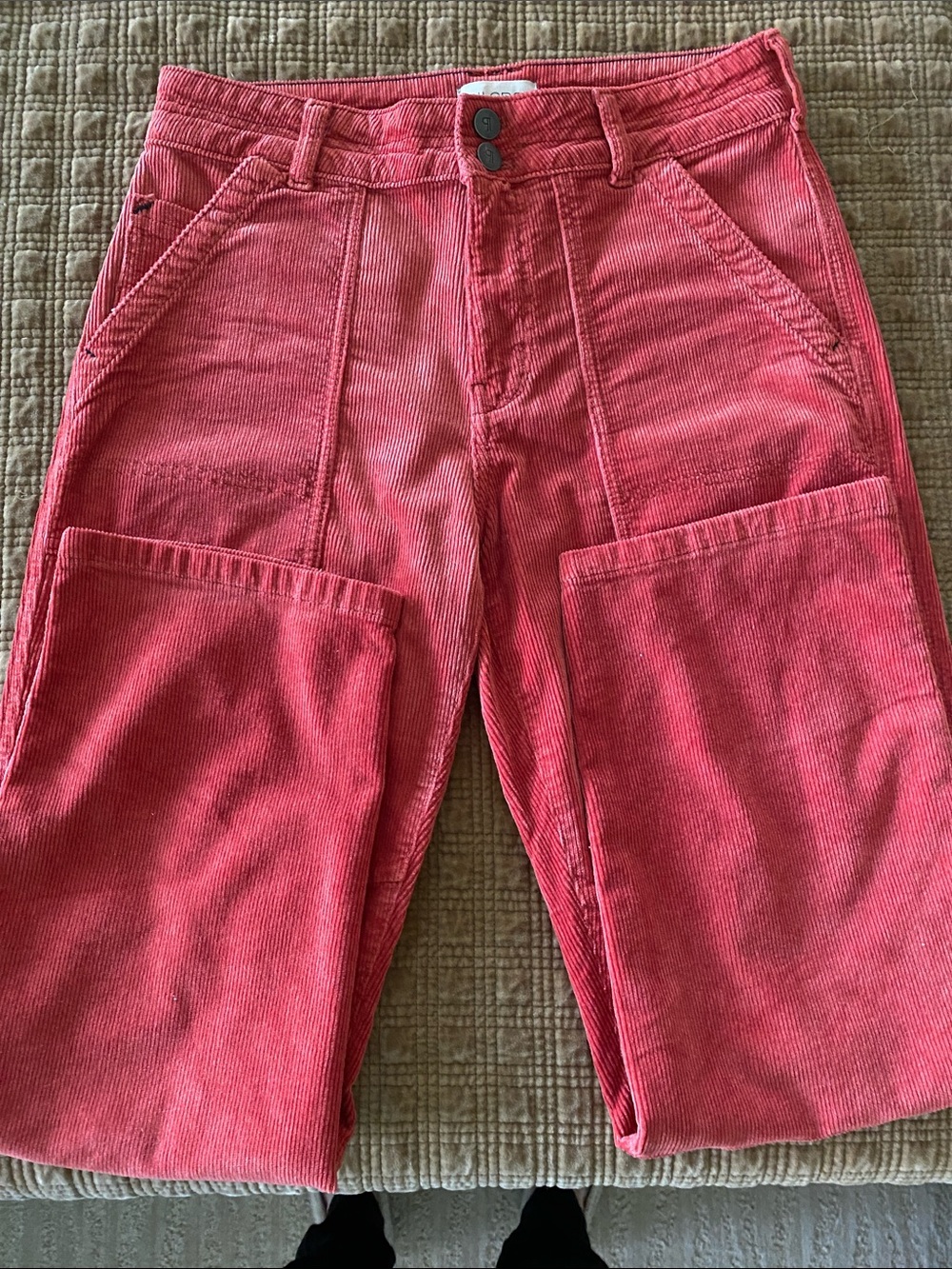 Pilcro Coral-Red High-Waist Corduroy Pants - Picture 2 of 6